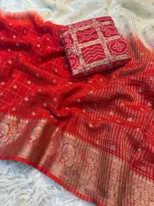 Sari en viscose chinnon rembourré pour femme, avec blouse contrastante Bandhani, idéal pour les fêtes, infroissable, séchage rapide, meilleure combinaison de couleurs, toutes les tailles. - Product Image 4