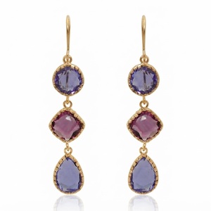 Wonderful 10K 14K 18K Solid Gold Drop Earrings With Sapphire Bezel Setting Water Drop Shape For Women's Everyday Wear Earrings - Product Image 2