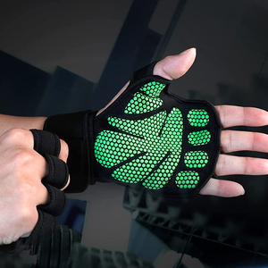 Guantes de gimnasio de medio dedo, material de malla, color negro con ribete verde azulado, unisex, para fitness, entrenamiento, diseño sin cordones, guantes para entrenamiento físico - Product Image 2