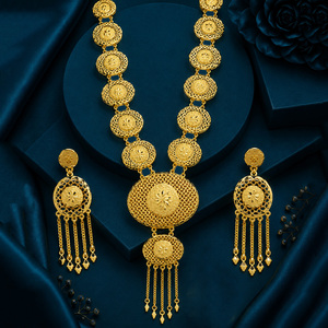 Joyería nupcial de diseño turco al por mayor, conjunto de joyería de moda chapado en oro de 14K, 18K y 24K, conjunto de collar largo de estilo tradicional de Dubái. - Product Image 1