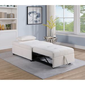 Divano Letto Convertibile Contemporaneo 1 Pezzo in Tessuto Sherpa Bianco con Seduta Trapuntata in Peluche, Poltrona Letto e Cuscino Inclusi - Product Image 3