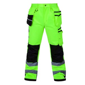 High Visibility Reflective <b>Work</b> Pants Men Safety Construction Cargo <b>Trousers</b> Multi Pocket Durable Neon Green Workwear <b>Trousers</b> - Product Image 3