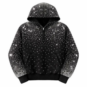 Sweat à capuche noir personnalisé pour homme avec strass, motif étoile scintillant sur toute la surface, coupe oversize, streetwear, pull, fabricant OEM - Product Image 6