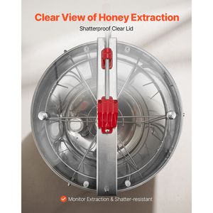 Estrattore di Miele Manuale a 6 Telaini con Coperchio Trasparente, Tamburo in Acciaio Inossidabile, Altezza Regolabile per Macchine Lavorazione Miele - Product Image 3