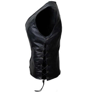 VIBE SEWN OEM 100% Cuir de vachette noir original, veste gothique pour femmes à double boutonnage, poches latérales, sans manches, grande taille, hiver - Product Image 6