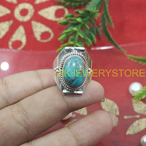Blue Copper Turquoise 925 Sterling <b>Silver</b> Handmade <b>Ring</b> Boho <b>Statement</b> Jewelry Tribal Designer Gift <b>Ring</b> for Men Women Unisex - Product Image 3