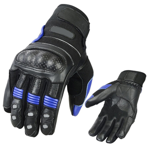 Gants de course en cuir à doigts entiers avec accents bleus pour le motocross et le cyclisme, antidérapants, respirants, fermeture auto-agrippante, unisexe - Product Image 1