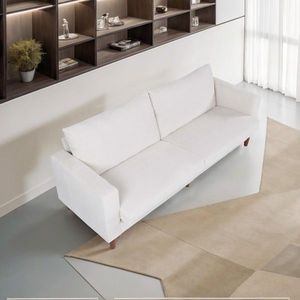 Divano Angolare in Pelle e Velluto a Coste Bianco Stile Moderno, Multifunzionale per Soggiorno o Ufficio - Product Image 5
