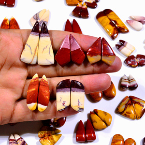 Pierre de Mookaite Jasper Naturelle Cabochon Couleurs Mixtes, Paire de Pierres Précieuses pour la Fabrication de Bijoux en Gros, 20x40mm, 4x5 grammes - Product Image 3