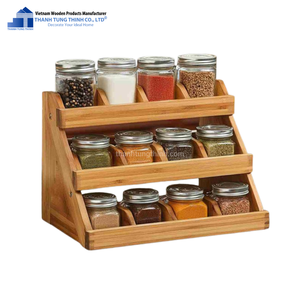 Wooden Spice <b>Rack</b> With 4/6/8/12 Glass Jars Natural Wood Easy To Clean Use For <b>Kitchen</b> Organization Made in Vietnam - Product Image 1