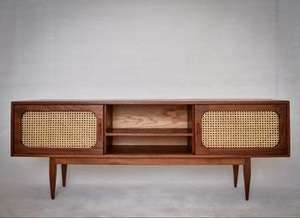 Meuble TV en bois massif le plus vendu, double porte, style ferme moderne, étagère réglable, taille personnalisable, écologique, pour chambre et salon - Product Image 3