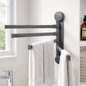 Porte-serviettes mural à 4 barres pour salle de bain, sans rouille, gris, revêtement poudré, support mural pour vêtements de salle de bain - Product Image 1