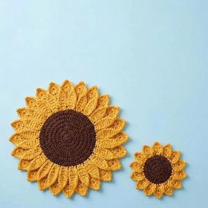 Lot de dessous-de-plat et sous-verres en crochet tournesol écologiques, faits main en fil de coton, résistants à la chaleur, style bohème pour cuisine et maison - Product Image 5
