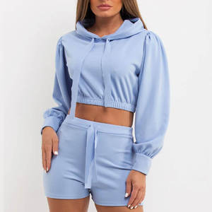 Ensemble de survêtement pour femme personnalisé avec sweat à capuche zippé et pantalon de jogging, coupe oversize à épaules tombantes, motif uni, ensemble 2 pièces court - Product Image 5