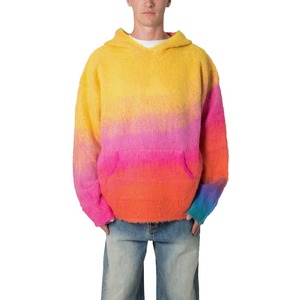Sudadera con Capucha de Mohair Estilo Urbano, Diseño Personalizado con Textura Arcoíris, Sudadera de Lana Tejida para Hombre, Disponible en Stock - Product Image 1