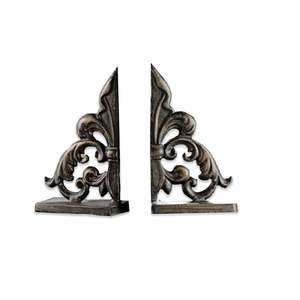 Sujetalibros Metálicos Tradicionales (2 Piezas) con Diseño Envejecido y Decorativo con Patrón de Flor de Lis, Accesorio Decorativo para el Hogar u Oficina - Product Image 4