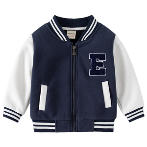 Chaqueta Universitaria WAPYDY Unisex Azul Marino con Letra E Blanca Bordada, Cierre de Cremallera Frontal, Estilo Preppy, Corte Regular para Otoño - Product Image 4