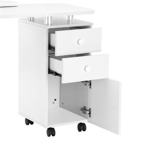 Tavolo da Manicure Moderno Bianco Portatile con 2 Cassetti, 1 Anta, Maniglia in Ceramica, Cuscino per Mani, Design Quadrato Unilaterale in Legno e Metallo - Product Image 5