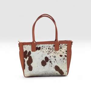 Sac fourre-tout classique en cuir de vachette à poils, couleur unie, fermeture éclair, sac à main à bandoulière pour femme, grande capacité LHTB-0081 - Product Image 2