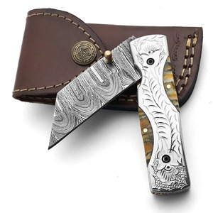 มีดพับเหล็กดามัสกัส ด้ามเรซิ่นสีม่วง มีดพกพา มีดล่าสัตว์ มีดตั้งแคมป์ มีดสำหรับกิจกรรมกลางแจ้ง โรงงานผู้ผลิต - Product Image 1