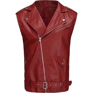 Gilet de motard asymétrique en cuir de vachette véritable rouge personnalisé pour homme, style punk rock, OEM ODM - Product Image 1