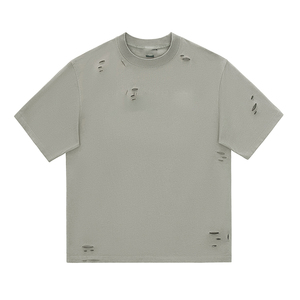 T-shirt à manches courtes pour homme, couleur unie, coupe ample, avec détails usés, jersey tricoté décontracté - Product Image 4