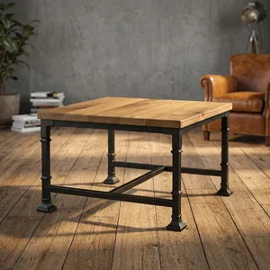 Industrial Rustic Iron Wooden Coffee <b>Table</b> <b>Reclaimed</b> Wood Top Metal Frame Farmhouse Living Room Furniture Modern Home Decor - Product Image 6