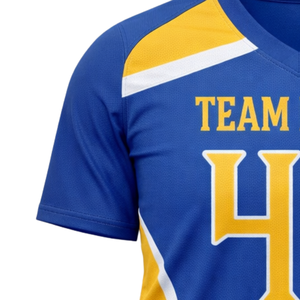 เสื้อเจอร์ซีย์ฟุตบอลแบบสั่งทำพิเศษ คอวี ผ้าโพลีเอสเตอร์ 100% ระบายเหงื่อได้ดี ชุดทีม OEM จำนวนมาก - Product Image 4