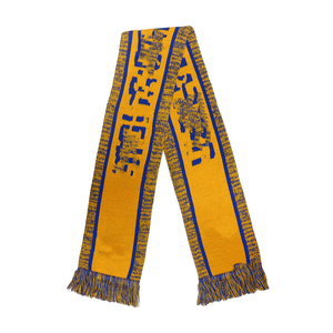 ชุดผ้าพันคอไหมพรมสีน้ำเงินกรมท่าลายทางสีทอง พร้อมหมวกบีนนี่ปอมปอม 100% อะคริลิก สำหรับชมรมนักศึกษาซิกมาโร  เหมาะสำหรับใส่ในช่วงฤดูหนาว - Product Image 3