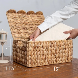 Handmade Water Hyacinth <b>Storage</b> <b>Basket</b> with Scalloped Lid, Eco-Friendly Woven Organizer for Home Decor Wholesale - Product Image 5