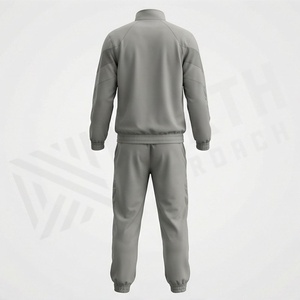 Survêtement gris pour homme, fermeture éclair intégrale, col montant, couleur unie, vêtements de sport décontractés avec poches latérales, matière polyester respirante - Product Image 2