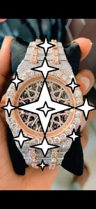 Montre de luxe à mouvement automatique en acier inoxydable avec cadran en cristal, style hip-hop glacé, en moissanite, édition limitée, pour unisexe - Product Image 2