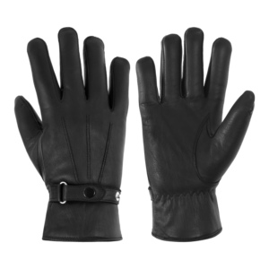 Gants en cuir d'agneau véritable pour hommes, noirs classiques perforés, gants de motard, gants de conduite, doux, respirants, à doigts complets, OEM ODM - Product Image 2