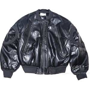 Chaqueta Bomber de Cuero PU Negra para Hombre, Cierre de Cremallera, Cuello Camisero, Manga Regular, Estilo Moto, Ropa de Otoño - Product Image 1