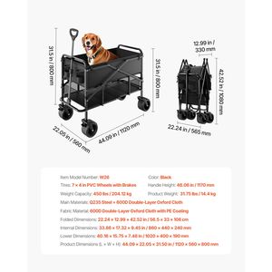 Carrello a Due Piani 400L, Carrello da Giardino Pieghevole Resistente con Ruote per Tutti i Terreni, Carrello da Spiaggia Allungabile - Product Image 4