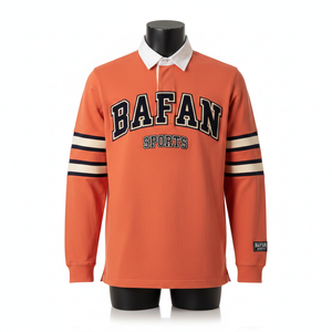 Maillot de rugby pour homme en coton polyester lourd 300 GSM, avec panneau à rayures orange, logo personnalisé en twill, pour polos - Product Image 6