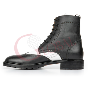 Bottes à lacets en cuir pour hommes, style brogue à bout ailé, semelle durable, style vintage, formel et décontracté - Product Image 2
