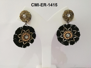 American Seed Beads Embroidery Stud <b>Earrings</b> White with Native Colors Beaded <b>Earrings</b> with Fringe Handmade in India - Product Image 2