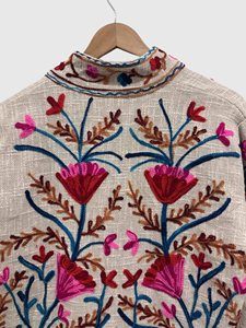 Veste en lin brodée de fleurs, col montant, manches longues, style Prairie Chic, vêtements de printemps pour femmes - Product Image 5