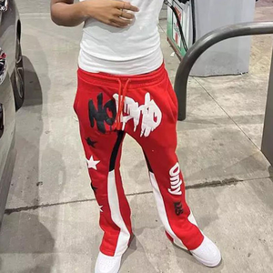 Pantalon Harem Rouge pour Homme TITAN TREAD WEAR avec Imprimé Blanc et Noir, Taille Élastique, Cordon de Serrage, Polaire, 100% Coton, Style Hip Hop, Vêtement d'Hiver - Product Image 4
