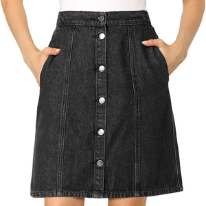 Wholesale OEM PolyesterCotton Denim Skirt Fashion Button Skirts High Waist Mini Sexy Casual Winter Soft Women's Denim Skirt - Product Image 2