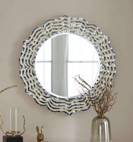 Miroir mural décoratif rond avec cadre en mosaïque, style Hollywood Glam, art en verre fait main pour salon et chambre à coucher