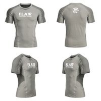 Flair Heren Korte Mouw Compressie T-Shirt Grijs O-hals Gebreid Polyester Snel Droogend Sportief Slim Fit