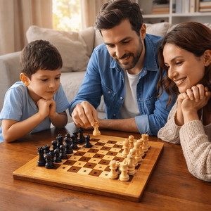 Jeu d'échecs en bois pour toute la famille, pour enfants et adultes |   Jeu d'échecs éducatif pour la réflexion stratégique |   Jeu de société classique - Product Image 2