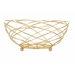 Corbeille à fruits en fil doré, bol de rangement moderne en métal pour comptoir, support à fruits en fer ajouré, centre de table pour cuisine et salle à manger - Product Image 3
