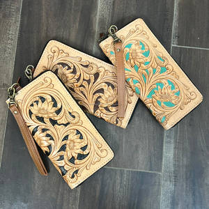 Nuevo Bolso de Mano de Cuero Repujado a Mano para Mujer, con Cierre de Cremallera y Estampado Floral, Tarjetero y Monedero para Uso Diario - Product Image 4