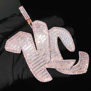 Trendy Hiphop Moissanite <b>Pendant</b> Letter <b>Initial</b> 925 <b>Silver</b> Vvs Iced Out Custom for Certified Rhodium Plated - Product Image 2