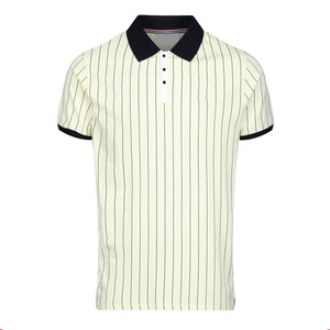 Polo de Manga Corta a Rayas para Hombre de Primera Calidad, Tela Oxford, Estilo Casual, Cuello Negro, Base Blanca - Product Image 3