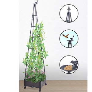 Modern Design Potted Plants Garden Obelisk <b>Trellis</b> Movable Planter Box with Wheels - Product Image 4