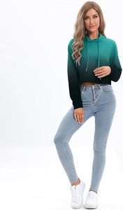 Sweat-shirt à capuche court à manches longues avec cordon de serrage et dégradé ombré pour femme - Product Image 5